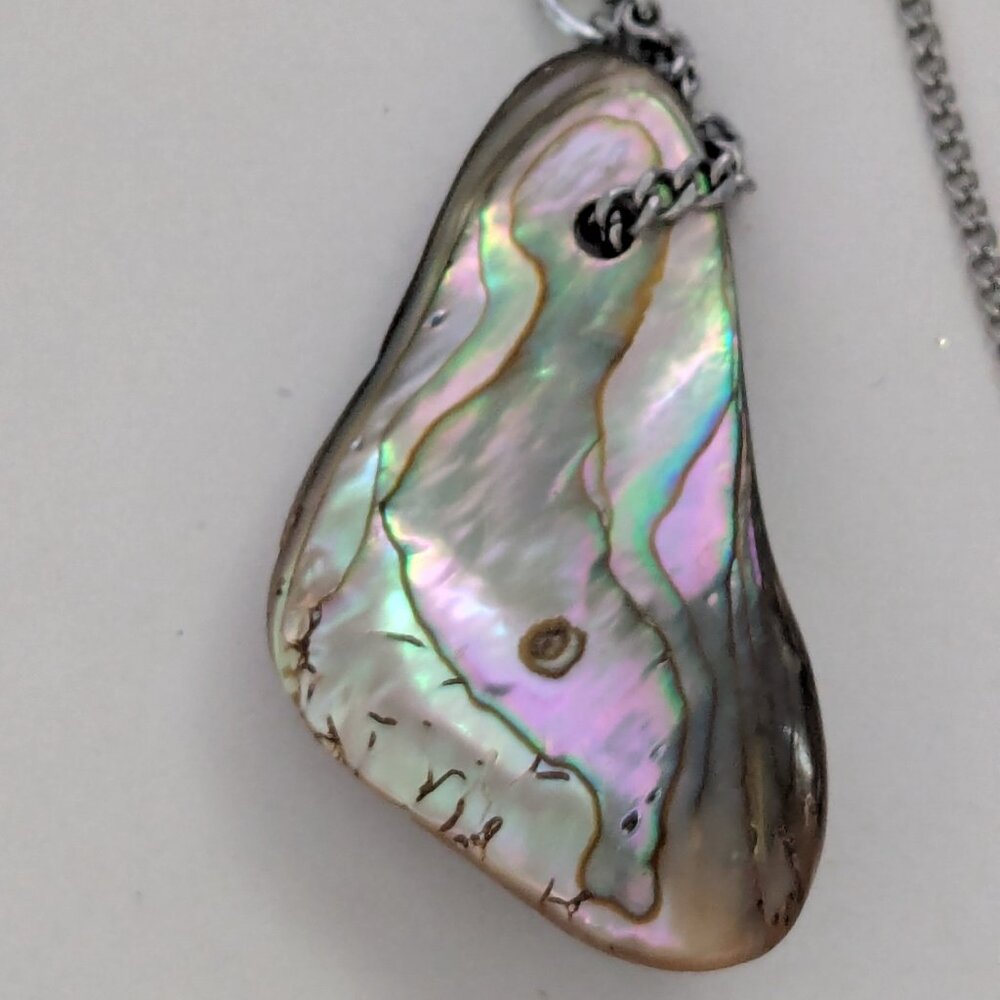 Vintage Artisan Abalone Shell Triangular Pendant … - image 4